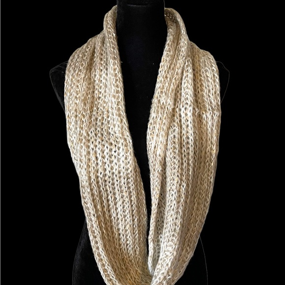 Cream Subtle Gold Metallic Threading Infinity Scarf - Picture 2 of 6